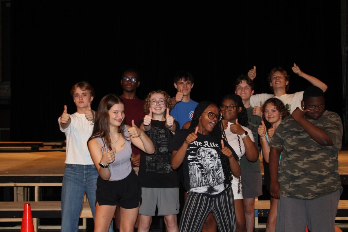 Block 5 Theatre 3/4 Class. [Pictured left to right]: Templeton Steinwedel (junior), Avery Lehman (senior), Christian Nwachukwu (senior), Ash Mullenix (junior), Nat Sotnick (senior), Scythe Malone (senior), Vivian Solomon (sophomore), Rocco Dipadova (junior), Lauren Barnett (sophomore), Ethan Lloyd (senior), Steve Duroseau (senior)