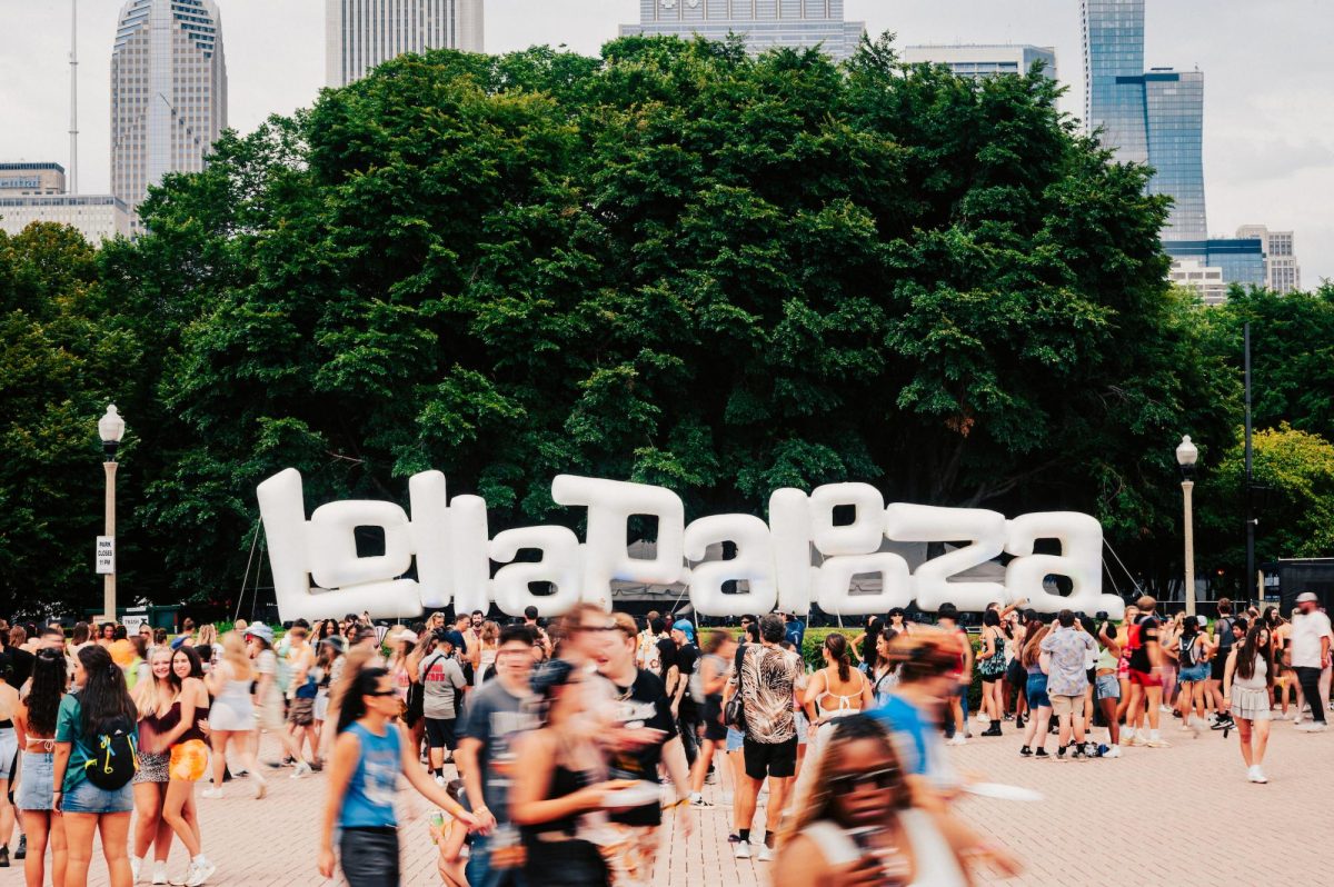 Concert attendees stream through Grant Park in August.