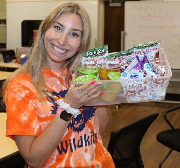 Lara DeMoya with her class’ snack box