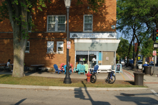 Customers often bring their ice cream outside to a small patio area at Hartigan’s.