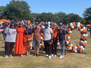 Former superintendent Allan Alson and friends pose for a photo