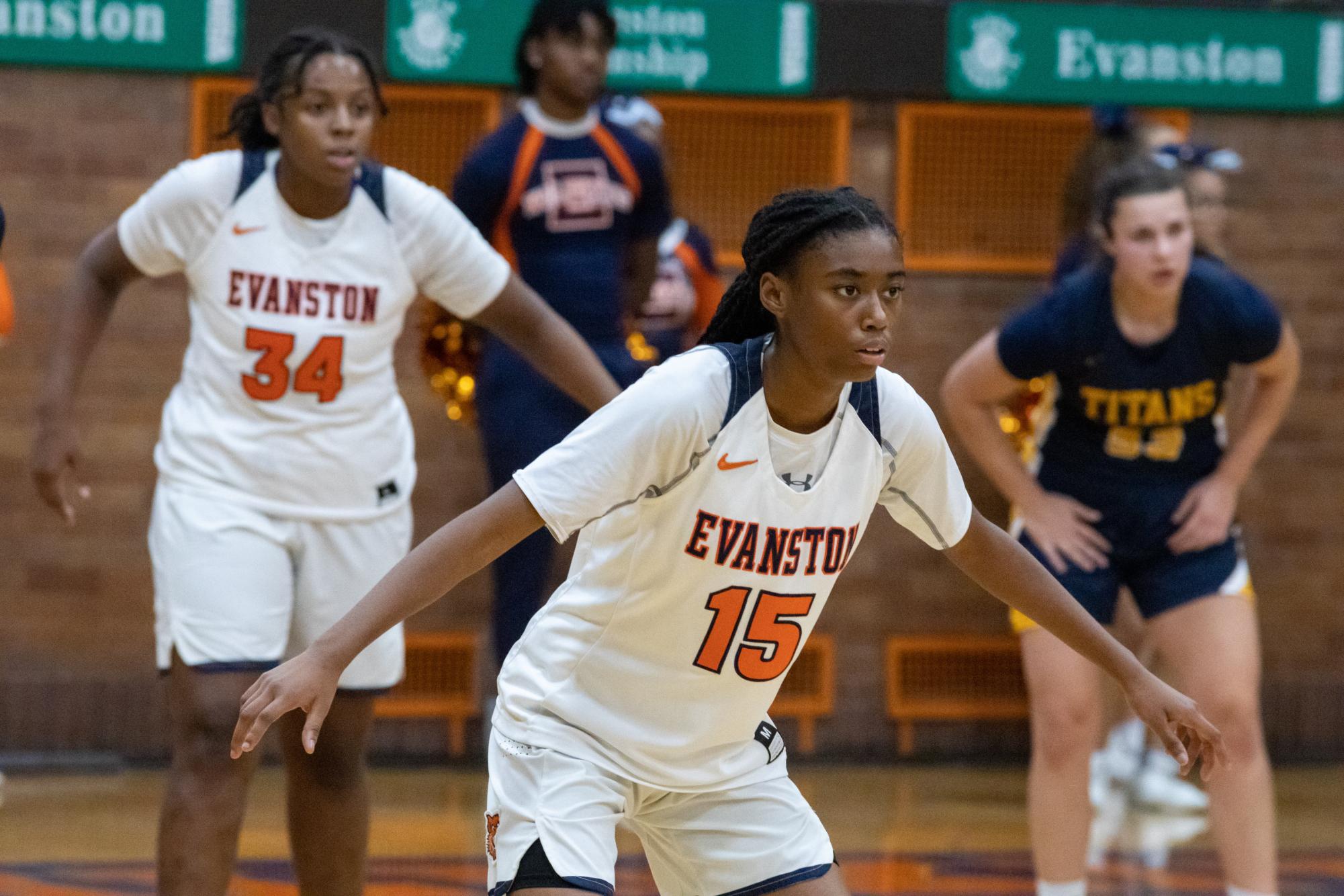 Sophomore Payton King takes on a player while senior Jayla Warren look to steal the ball.