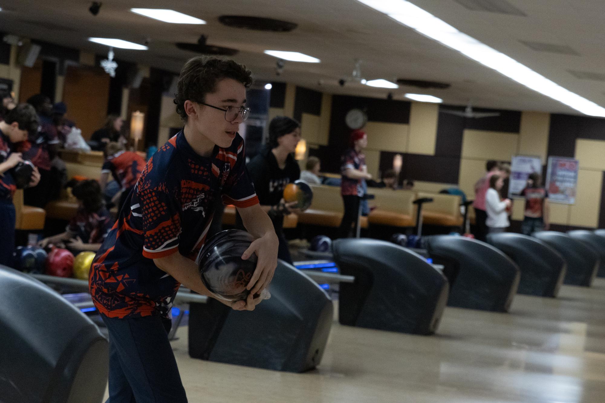 Ryan Schreiber looks to take down the pins.